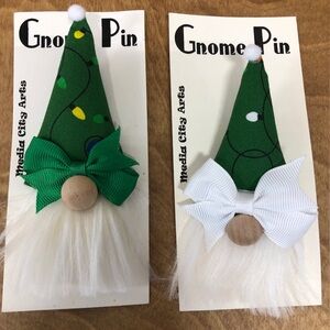 Green Christmas Lights Gnome Pin Brooch Gift Guide Bow Magnetic Handmade